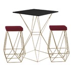 Conjunto Bistrô Yanca Preto E 2 Banquetas Kathy Suede Bordô B