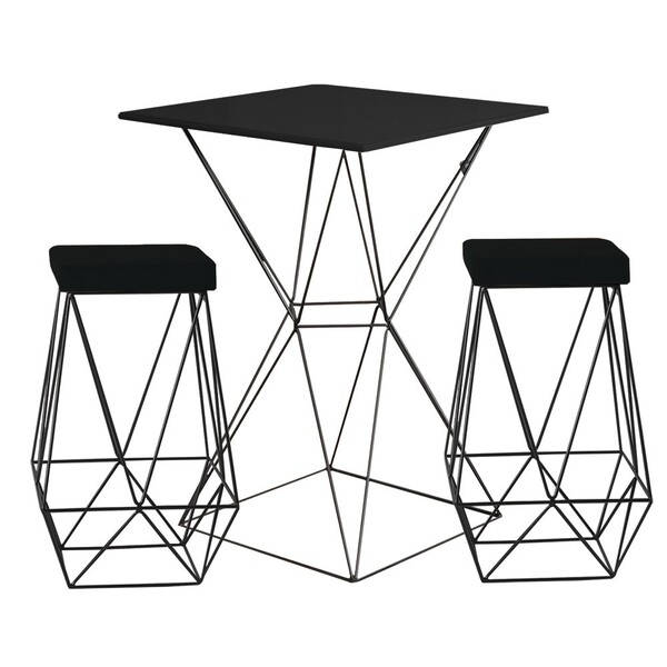Conjunto Bistrô Yanca Preto E 2 Banquetas Kathy Veludo Preto