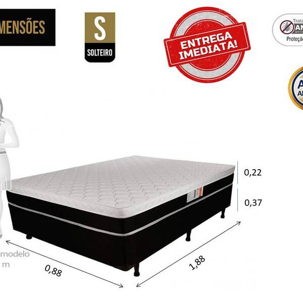Conjunto Box - Cama Box Solteiro Corino Preto 0 88 X 1 88 + C