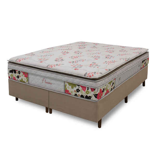 Conjunto Box Queen Size Colchão Flowers Plus Molas Ensacadas