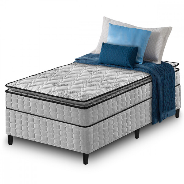 Conjunto Box Solteiro Cinza Zidi Hanover One Ortopédico Espum