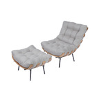 Conjunto Boxbit Costela Poltrona E Puff Linho Cinza