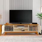 Conjunto Buffet 3 Portas Ripado E Rack Com Painel 180cm