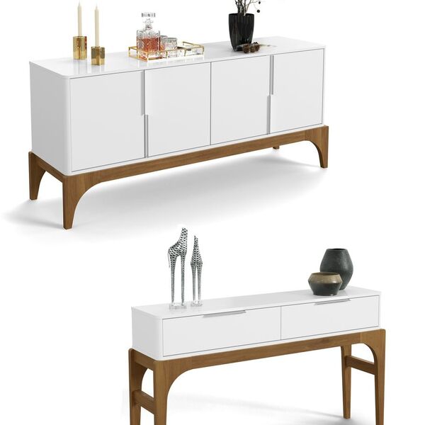 Conjunto Buffet Com Aparador Amalfi Branco Com Canela - Lukal