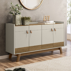 Conjunto Buffet E Cristaleira Com Ripas Dock Amendoa Off White