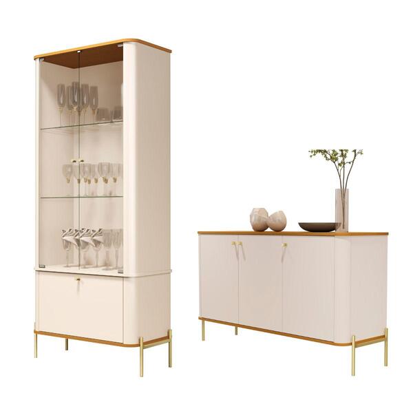 Conjunto Buffet E Cristaleira Valetine Off White Nature Doura