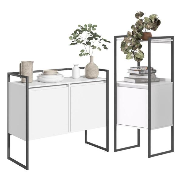 Conjunto Buffet E Gaveteiro Com Nicho Branco Preto