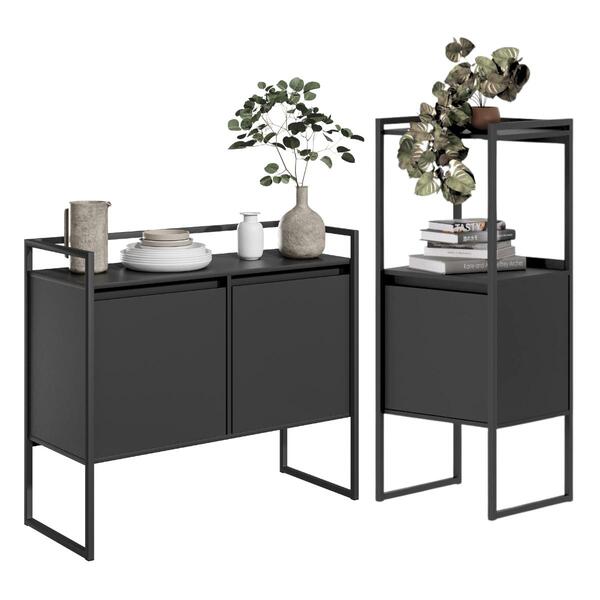 Conjunto Buffet E Gaveteiro Com Nicho Preto