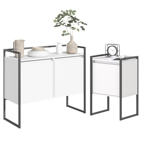 Conjunto Buffet E Gaveteiro Estilo Industrial Branco Preto