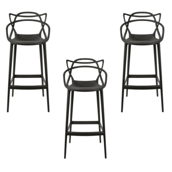 Conjunto C/3 Banqueta Allegra Alta Master Preta Cozinha Ameri