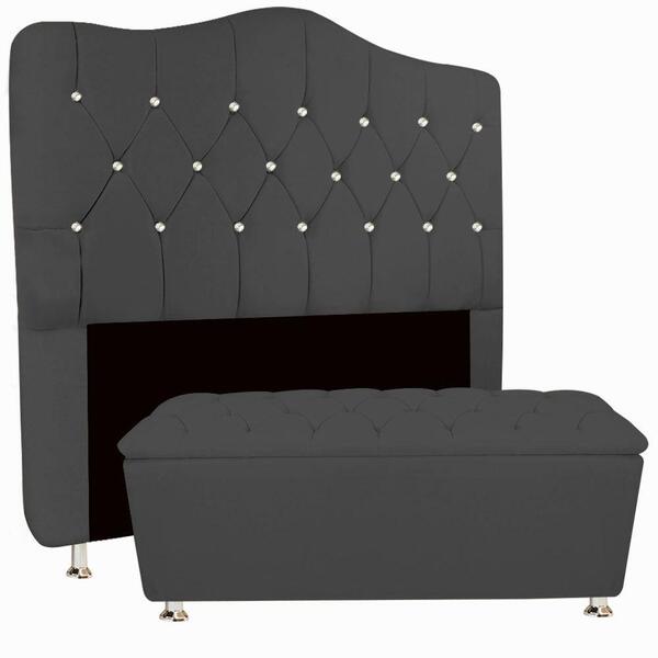 Conjunto Cabeceira Atena E Baú Casal 140 Cm Cinza Escuro