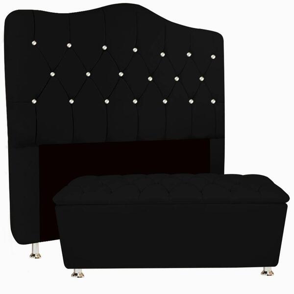 Conjunto Cabeceira Atena E Baú Casal Quenn 160 Cm Preto