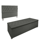 Conjunto Cabeceira Casal E Recamier Baú 1,40m Madrid Suede Ci