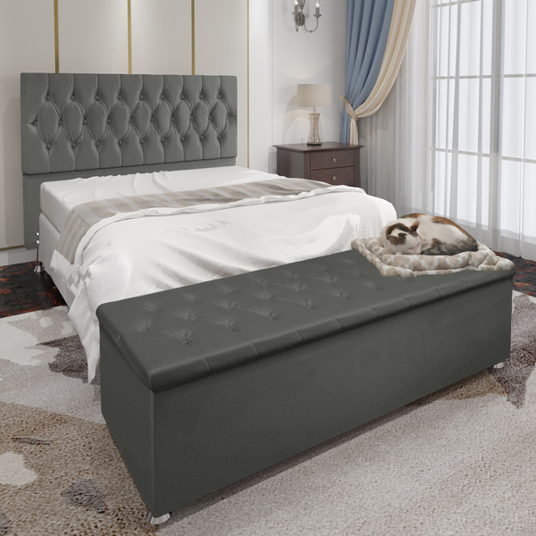 Conjunto Cabeceira Casal E Recamier Baú 1,40m Madrid Suede Ci