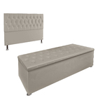 Conjunto Cabeceira Casal E Recamier Baú 1,95m Madrid Suede Be