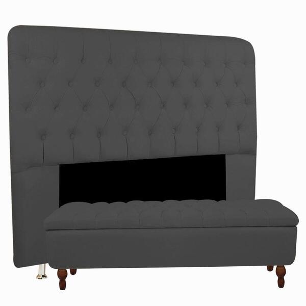 Conjunto Cabeceira E Baú Casal Quenn 160 Cm Cinza Escuro