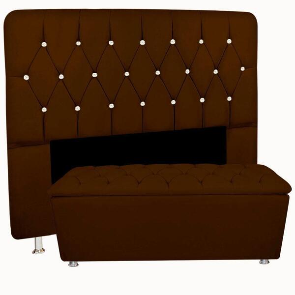 Conjunto Cabeceira E Baú Solteiro Grécia 90 Cm Suedee Marrom