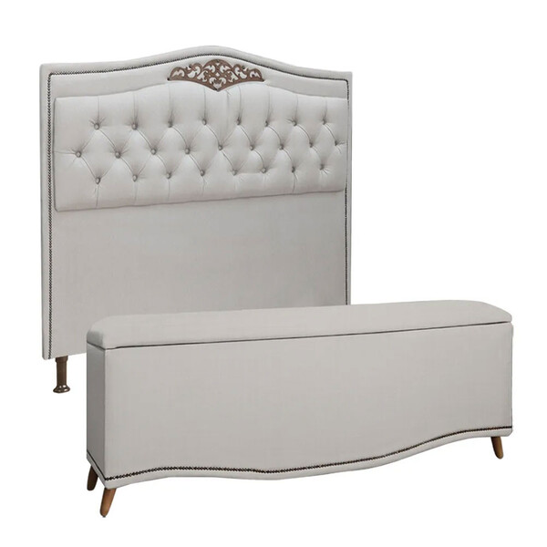 Conjunto Cabeceira E Calçadeira Holanda 1,95 Cm Linho Star Co