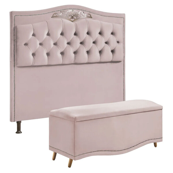 Conjunto Cabeceira E Calçadeira Holanda 1,95 Cm Veludo Star C