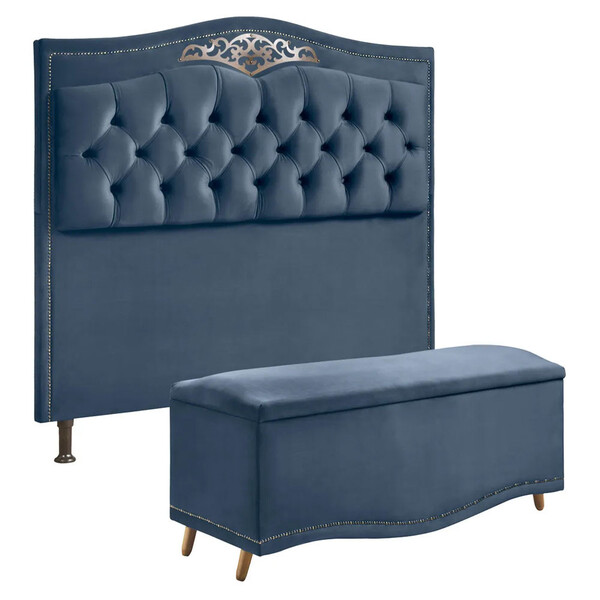 Conjunto Cabeceira E Calçadeira Holanda 1,95 Cm Veludo Star C