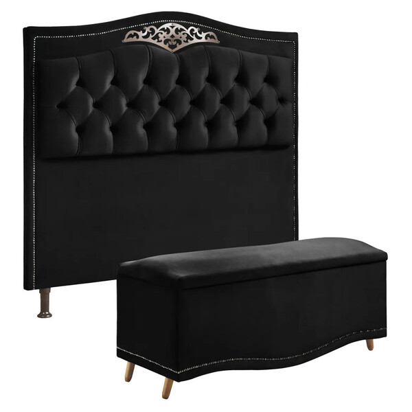 Conjunto Cabeceira E Calçadeira Holanda 1,95 Cm Veludo Star C