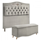 Conjunto Cabeceira E Calçadeira Holanda 140cm Veludo Marfim S