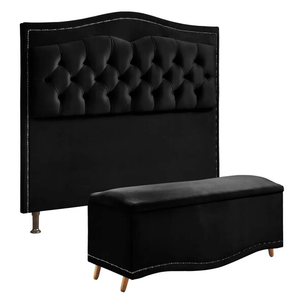 Conjunto Cabeceira E Calçadeira Holanda 90cm Veludo 2.0 Star