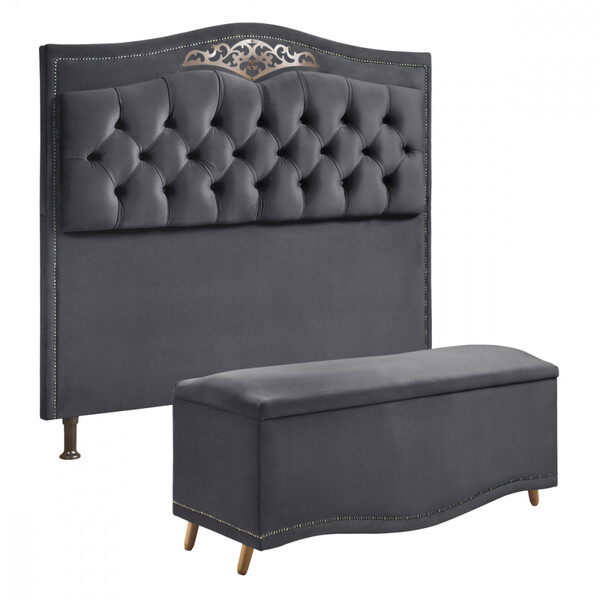 Conjunto Cabeceira E Calçadeira Holanda 90cm - Veludo Special