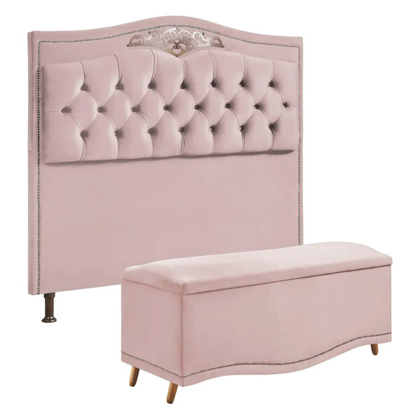 Conjunto Cabeceira E Calçadeira Holanda 90cm Veludo Star Conf