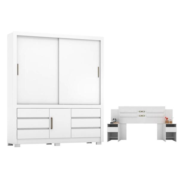 Conjunto Cabeceira E Guarda Roupa Casal Orion Branco