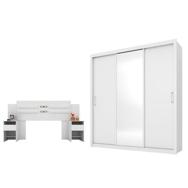 Conjunto Cabeceira E Guarda Roupa Casal Verona Branco