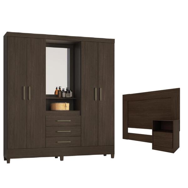 Conjunto Cabeceira E Guarda Roupa Ravenna Ébano
