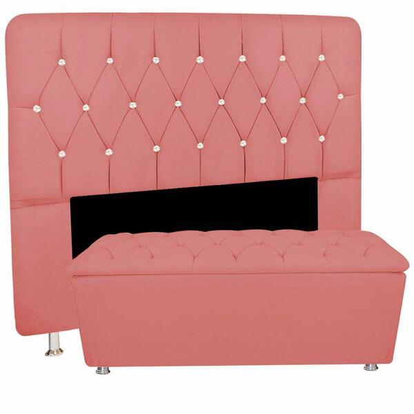 Conjunto Cabeceira E Recamier Solteiro 90 Cm Suedee Rose