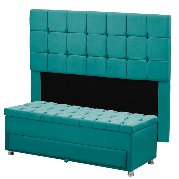 Conjunto Cabeceira Julia + Calçadeira Munique 140cm Veludo St