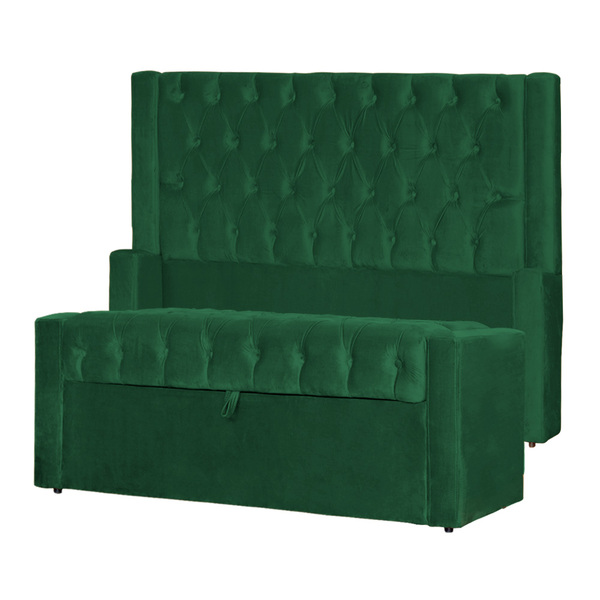 Conjunto Cabeceira Mais Calçadeira Baú Emma Veludo Cores - Ds