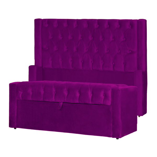 Conjunto Cabeceira Mais Calçadeira Baú Emma Veludo Cores - Ds