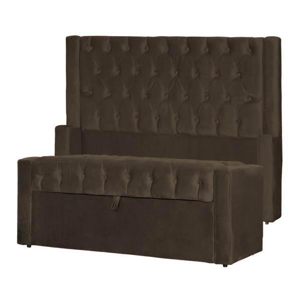 Conjunto Cabeceira Mais Calçadeira Baú Emma Veludo Cores - Ds