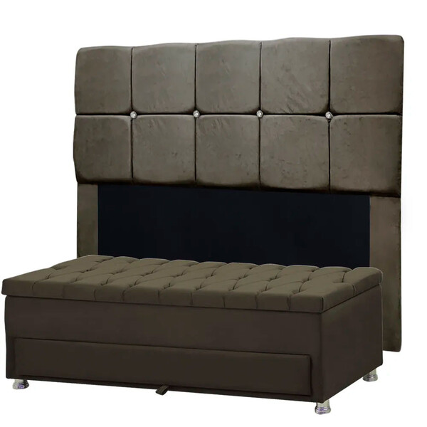 Conjunto Cabeceira Mila + Calçadeira Munique 160cm Veludo Mar