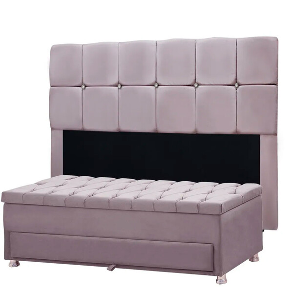 Conjunto Cabeceira Mila + Calçadeira Munique 195cm Veludo Ros