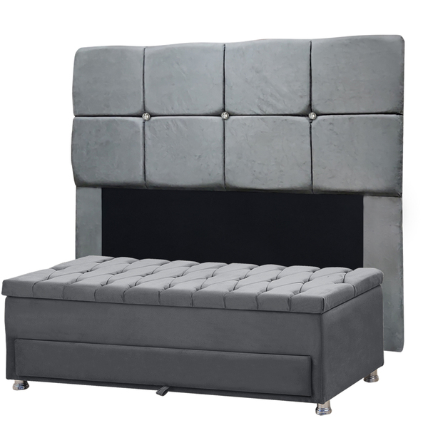 Conjunto Cabeceira Mila + Calçadeira Munique 1 40 Veludo - Vs