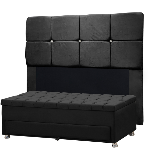 Conjunto Cabeceira Mila + Calçadeira Munique 1 40 Veludo - Vs