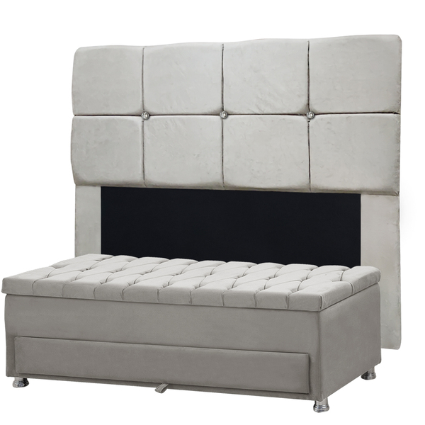 Conjunto Cabeceira Mila + Calçadeira Munique 1 60 Veludo Bege