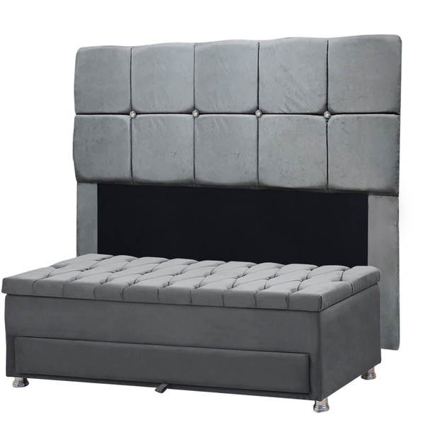 Conjunto Cabeceira Mila + Calçadeira Munique 1 60 Veludo Cinz