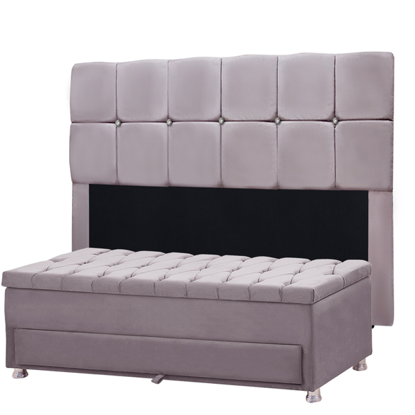 Conjunto Cabeceira Mila + Calçadeira Munique 1 95 Veludo Rose