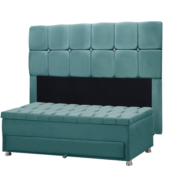 Conjunto Cabeceira Mila + Calçadeira Munique 1 95 Veludo Turq
