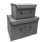 Conjunto Caixa Organizadora Linho Cinza Grande E Média - Yazi