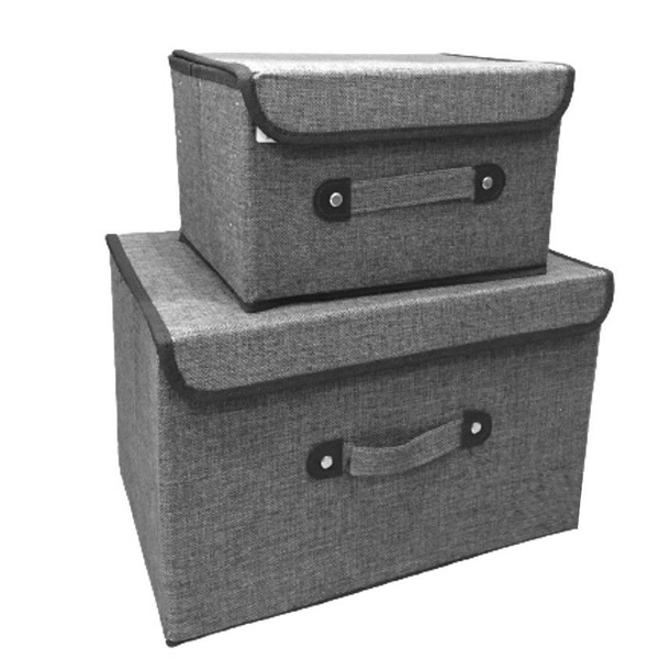 Conjunto Caixa Organizadora Linho Cinza Grande E Média - Yazi