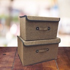 Conjunto Caixa Organizadora Linho Marrom Grande E Média - Yazi