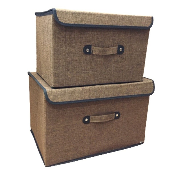 Conjunto Caixa Organizadora Linho Marrom Grande E Média - Yazi