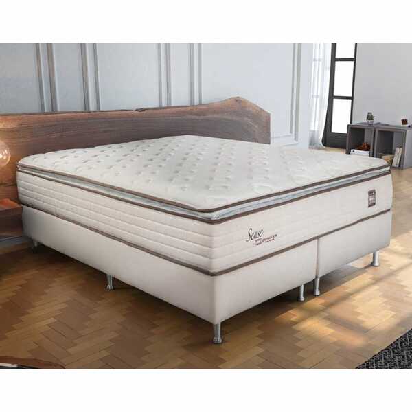 Conjunto Cama Box 37cm + Colchão Mola Queen Size Malha Pocket